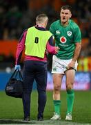 9 July 2022; Jonathan Sexton of Ireland with Ireland team doctor Ciaran Cosgrave during the Steinlager Series match between the New Zealand and Ireland at the Forsyth Barr Stadium in Dunedin, New Zealand. Photo by Brendan Moran/Sportsfile
