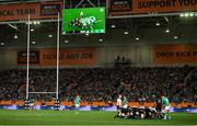 9 July 2022; The New Zealand and Ireland players engage in a scrum during the Steinlager Series match between the New Zealand and Ireland at the Forsyth Barr Stadium in Dunedin, New Zealand. Photo by Brendan Moran/Sportsfile