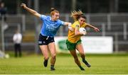 9 July 2022; Niamh Hegarty of Donegal in action against Lauren Magee of Dublin during the TG4 All-Ireland Ladies Football Senior Championship Quarter-Final between Donegal and Dublin at Páirc Seán Mac Diarmada in Carrick-on-Shannon, Leitrim. Photo by Eóin Noonan/Sportsfile