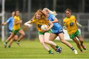 9 July 2022; Evelyn McGinley of Donegal in action against Nicole Owens of Dublin during the TG4 All-Ireland Ladies Football Senior Championship Quarter-Final between Donegal and Dublin at Páirc Seán Mac Diarmada in Carrick-on-Shannon, Leitrim. Photo by Eóin Noonan/Sportsfile
