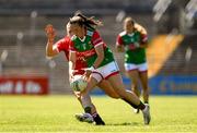 9 July 2022; Tamara O'Connor of Mayo in action against Libby Coppinger of Cork during the TG4 All-Ireland Ladies Football Senior Championship Quarter-Final match between Cork and Mayo at Cusack Park in Ennis, Clare. Photo by Matt Browne/Sportsfile