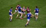 9 July 2022; Cian Madden of Cavan in action against John Heslin of Westmeath during the Tailteann Cup Final match between Cavan and Westmeath at Croke Park in Dublin. Photo by Daire Brennan/Sportsfile