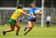 9 July 2022; Kate Sullivan of Dublin in action against Tara Hegarty of Donegal during the TG4 All-Ireland Ladies Football Senior Championship Quarter-Final between Donegal and Dublin at Páirc Seán Mac Diarmada in Carrick-on-Shannon, Leitrim. Photo by Eóin Noonan/Sportsfile