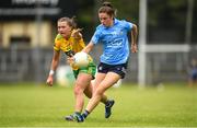 9 July 2022; Kate Sullivan of Dublin in action against Tara Hegarty of Donegal during the TG4 All-Ireland Ladies Football Senior Championship Quarter-Final between Donegal and Dublin at Páirc Seán Mac Diarmada in Carrick-on-Shannon, Leitrim. Photo by Eóin Noonan/Sportsfile