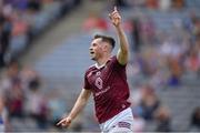 9 July 2022; Lorcan Dolan of Westmeath celebrates his 28th minute goal during the Tailteann Cup Final match between Cavan and Westmeath at Croke Park in Dublin. Photo by Ray McManus/Sportsfile