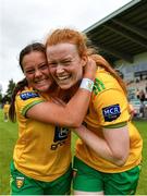 9 July 2022; Donegal players Shauna McFadden, left, and teammate Evelyn McGinley after the TG4 All-Ireland Ladies Football Senior Championship Quarter-Final between Donegal and Dublin at Páirc Seán Mac Diarmada in Carrick-on-Shannon, Leitrim. Photo by Eóin Noonan/Sportsfile