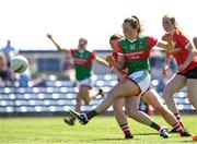 9 July 2022; Shauna Howley of Mayo in action against Marie Ambrose of Cork during the TG4 All-Ireland Ladies Football Senior Championship Quarter-Final match between Cork and Mayo at Cusack Park in Ennis, Clare. Photo by Matt Browne/Sportsfile