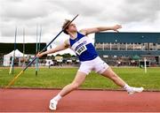 9 July 2022; Blaine Lynch of Finn Valley AC, Donegal, competing in the under 17 boys javelin  during day two of the Irish Life Health National Juvenile Track and Field Championships at Tullamore Harriers Stadium in Tullamore, Offaly. Photo by Sam Barnes/Sportsfile