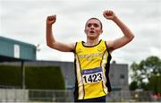 9 July 2022; Francis Donoghue of South Sligo AC, celebrates after winning the under 16 boys 3000m during day two of the Irish Life Health National Juvenile Track and Field Championships at Tullamore Harriers Stadium in Tullamore, Offaly. Photo by Sam Barnes/Sportsfile
