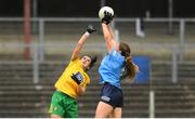 9 July 2022; Jess Tobin of Dublin in action against Deirdre Foley of Donegal during the TG4 All-Ireland Ladies Football Senior Championship Quarter-Final between Donegal and Dublin at Páirc Seán Mac Diarmada in Carrick-on-Shannon, Leitrim. Photo by Eóin Noonan/Sportsfile
