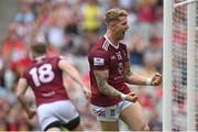 9 July 2022; Luke Loughlin of Westmeath celebrates his side's second goal, scored by teammate Kieran Martin, 18, during the Tailteann Cup Final match between Cavan and Westmeath at Croke Park in Dublin. Photo by Seb Daly/Sportsfile