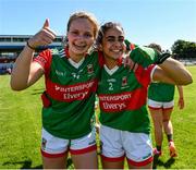 9 July 2022; Caiar Whyte, left, and Sherin El Massry of Mayo celebrate after the TG4 All-Ireland Ladies Football Senior Championship Quarter-Final match between Cork and Mayo at Cusack Park in Ennis, Clare. Photo by Matt Browne/Sportsfile