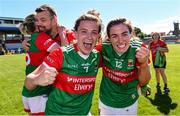 9 July 2022; Kathryn Sullivan, left, and Sarah Mulvihill of Mayo celebrate after the TG4 All-Ireland Ladies Football Senior Championship Quarter-Final match between Cork and Mayo at Cusack Park in Ennis, Clare. Photo by Matt Browne/Sportsfile