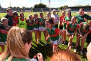 9 July 2022; Mayo captain Kathryn Sullivan, centre, celebrates with her teammates after the TG4 All-Ireland Ladies Football Senior Championship Quarter-Final match between Cork and Mayo at Cusack Park in Ennis, Clare. Photo by Matt Browne/Sportsfile