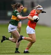 9 July 2022; Lauren McConville of Armagh in action against Cáit Lynch of Kerry during the TG4 All-Ireland Ladies Football Senior Championship Quarter-Final match between Armagh and Kerry at O'Connor Park in Tullamore, Offaly. Photo by Piaras Ó Mídheach/Sportsfile