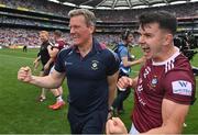 9 July 2022; Westmeath manager Jack Cooney and David Lynch celebrate after their side's victory in the Tailteann Cup Final match between Cavan and Westmeath at Croke Park in Dublin. Photo by Seb Daly/Sportsfile