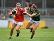 9 July 2022; Aoife McCoy of Armagh in action against Ciara Murphy of Kerry during the TG4 All-Ireland Ladies Football Senior Championship Quarter-Final match between Armagh and Kerry at O'Connor Park in Tullamore, Offaly. Photo by Piaras Ó Mídheach/Sportsfile