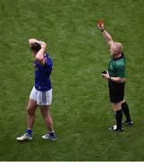 9 July 2022; Referee Barry Cassidy shows Thomas Galligan of Cavan a red card during the Tailteann Cup Final match between Cavan and Westmeath at Croke Park in Dublin. Photo by Daire Brennan/Sportsfile