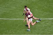 9 July 2022; Robert Finnerty of Galway in action against Christopher McKaigue of Derry during the GAA Football All-Ireland Senior Championship Semi-Final match between Derry and Galway at Croke Park in Dublin. Photo by Daire Brennan/Sportsfile