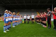 9 July 2022; Players from both teams perform a guard of honour for referee Rob Dowling and his officials as part of the #NoRefNoGame campaign before  during the EVOKE.ie FAI Women's Cup First Round match between Bohemians and Galway WFC at Dalymount Park in Dublin. Photo by Michael P Ryan/Sportsfile