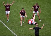 9 July 2022; Shane Walsh of Galway protests at a decision made by referee Brendan Cawley during the GAA Football All-Ireland Senior Championship Semi-Final match between Derry and Galway at Croke Park in Dublin. Photo by Daire Brennan/Sportsfile