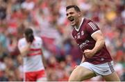 9 July 2022; Damien Comer of Galway celebrates after scoring his side's first goal during the GAA Football All-Ireland Senior Championship Semi-Final match between Derry and Galway at Croke Park in Dublin. Photo by Seb Daly/Sportsfile