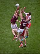 9 July 2022; Cillian McDaid, left, and Patrick Kelly of Galway in action against Benny Heron, left, and Gareth McKinless of Derry during the GAA Football All-Ireland Senior Championship Semi-Final match between Derry and Galway at Croke Park in Dublin. Photo by Daire Brennan/Sportsfile