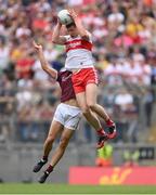 9 July 2022; Emmett Bradley of Derry in action against Seán Kelly of Galway during the GAA Football All-Ireland Senior Championship Semi-Final match between Derry and Galway at Croke Park in Dublin. Photo by Stephen McCarthy/Sportsfile