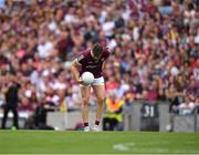 9 July 2022; Shane Walsh of Galway prepares to kick a free, in the 38th minute, that was initially allowed, then disallowed and was again awarded following a review of HawkEye at half time during the GAA Football All-Ireland Senior Championship Semi-Final match between Derry and Galway at Croke Park in Dublin. Photo by Ray McManus/Sportsfile