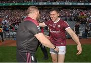 9 July 2022; Damien Comer of Galway, right, and Galway coach Cian O'Neill celebrate after the GAA Football All-Ireland Senior Championship Semi-Final match between Derry and Galway at Croke Park in Dublin. Photo by Ramsey Cardy/Sportsfile