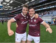 9 July 2022; Paul Conroy, left, and Damien Comer of Galway celebrate after their side's victory in the GAA Football All-Ireland Senior Championship Semi-Final match between Derry and Galway at Croke Park in Dublin. Photo by Seb Daly/Sportsfile