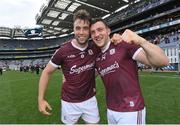 9 July 2022; Paul Conroy, left, and Damien Comer of Galway celebrate after their side's victory in the GAA Football All-Ireland Senior Championship Semi-Final match between Derry and Galway at Croke Park in Dublin. Photo by Seb Daly/Sportsfile