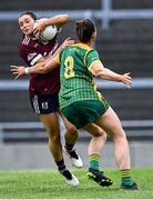 9 July 2022; Charlotte Cooney of Galway in action against Máire O'Shaughnessy of Meath during the TG4 All-Ireland Ladies Football Senior Championship Quarter-Final match between Galway and Meath at O’Connor Park in Tullamore, Offaly Photo by Piaras Ó Mídheach/Sportsfile
