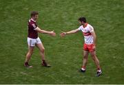 9 July 2022; A dejected Christopher McKaigue of Derry shakes hands with John Daly of Galway after the GAA Football All-Ireland Senior Championship Semi-Final match between Derry and Galway at Croke Park in Dublin. Photo by Daire Brennan/Sportsfile