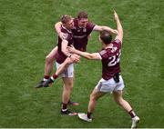 9 July 2022; Galway players, left to right, Dylan McHugh, Jack Glynn, and Owen Gallagher celebrate after the GAA Football All-Ireland Senior Championship Semi-Final match between Derry and Galway at Croke Park in Dublin. Photo by Daire Brennan/Sportsfile