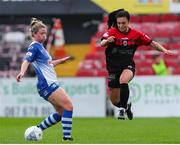 9 July 2022; Abbie Brophy of Bohemians in action against Lynsey McKee of Galway WFC during the EVOKE.ie FAI Women's Cup First Round match between Bohemians and Galway WFC at Dalymount Park in Dublin. Photo by Michael P Ryan/Sportsfile