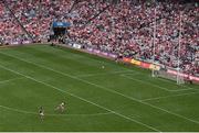 9 July 2022; Damien Comer of Galway scores his side's second goal during the GAA Football All-Ireland Senior Championship Semi-Final match between Derry and Galway at Croke Park in Dublin. Photo by Daire Brennan/Sportsfile