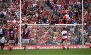 9 July 2022; The ball hits an empty net for the second Galway goal, scored by Damien Comer, during the GAA Football All-Ireland Senior Championship Semi-Final match between Derry and Galway at Croke Park in Dublin. Photo by Ray McManus/Sportsfile