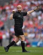 9 July 2022; Referee Brendan Cawley during the GAA Football All-Ireland Senior Championship Semi-Final match between Derry and Galway at Croke Park in Dublin. Photo by Ray McManus/Sportsfile