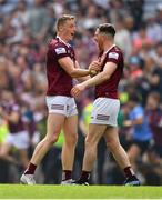 9 July 2022; Ray Connellan, left, and James Dolan of Westmeath celebrate after the Tailteann Cup Final match between Cavan and Westmeath at Croke Park in Dublin. Photo by Ray McManus/Sportsfile
