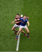 9 July 2022; Sam Duncan of Westmeath and Killian Clarke of Cavan get ready to contest for the throw-in to start the Tailteann Cup Final match between Cavan and Westmeath at Croke Park in Dublin. Photo by Daire Brennan/Sportsfile