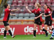 9 July 2022; Erica Burke of Bohemians, centre, celebrates after scoring her side's first goal during the EVOKE.ie FAI Women's Cup First Round match between Bohemians and Galway WFC at Dalymount Park in Dublin. Photo by Michael P Ryan/Sportsfile