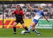 9 July 2022; Isobel Finnegan of Bohemians in action against Elle Rose O'Flaherty of Galway WFC during the EVOKE.ie FAI Women's Cup First Round match between Bohemians and Galway WFC at Dalymount Park in Dublin. Photo by Michael P Ryan/Sportsfile