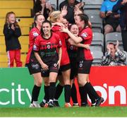9 July 2022; Bohemians players celebrate their sides first goal scored by Erica Burke during the EVOKE.ie FAI Women's Cup First Round match between Bohemians and Galway WFC at Dalymount Park in Dublin. Photo by Michael P Ryan/Sportsfile