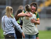9 July 2022; Emma Duggan of Meath celebrates after her side's victory in the TG4 All-Ireland Ladies Football Senior Championship Quarter-Final match between Galway and Meath at O’Connor Park in Tullamore, Offaly Photo by Piaras Ó Mídheach/Sportsfile