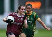 9 July 2022; Nicola Ward of Galway in action against Niamh O'Sullivan of Meath in action against  during the TG4 All-Ireland Ladies Football Senior Championship Quarter-Final match between Galway and Meath at O’Connor Park in Tullamore, Offaly Photo by Piaras Ó Mídheach/Sportsfile
