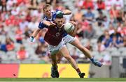 9 July 2022; Ronan O’Toole of Westmeath in action against Jason McLoughlin of Cavan during the Tailteann Cup Final match between Cavan and Westmeath at Croke Park in Dublin. Photo by Seb Daly/Sportsfile