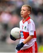 9 July 2022; Fionn Rea, Primate Dixon Coalisland, Coalisland, Tyrone, representing Derry, during the INTO Cumann na mBunscol GAA Respect Exhibition Go Games at half-time of the GAA Football All-Ireland Senior Championship Semi-Final match between Galway and Derry at Croke Park in Dublin. Photo by Stephen McCarthy/Sportsfile