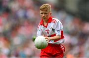 9 July 2022; Nathan Duffy, Lisdoonan N.S., Carrickmacross, Monaghan, representing Derry, during the INTO Cumann na mBunscol GAA Respect Exhibition Go Games at half-time of the GAA Football All-Ireland Senior Championship Semi-Final match between Galway and Derry at Croke Park in Dublin. Photo by Stephen McCarthy/Sportsfile