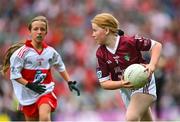 9 July 2022; Doireann Mullen, St. Benins N.S., Kilbannon, Tuam, Galway, representing Galway, during the INTO Cumann na mBunscol GAA Respect Exhibition Go Games at half-time of the GAA Football All-Ireland Senior Championship Semi-Final match between Galway and Derry at Croke Park in Dublin. Photo by Ramsey Cardy/Sportsfile
